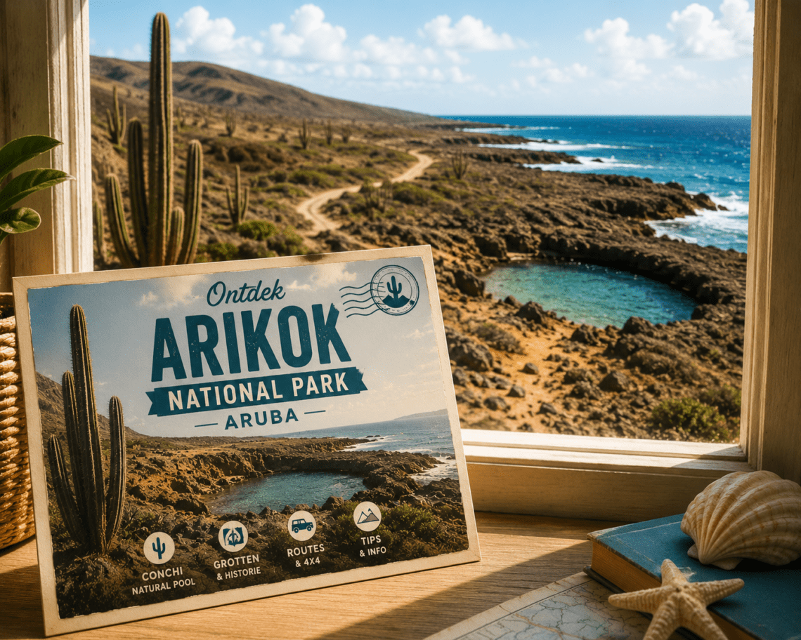 Arikok National Park Aruba met Conchi, cactussen en ruige kust AI