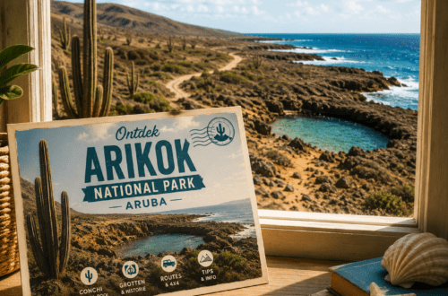 Arikok National Park Aruba met Conchi, cactussen en ruige kust AI
