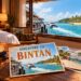 AI-generated illustration of postcards in a hotel room, showing a ferry by Bintan's coast