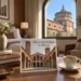 AI-beeld van een hotelkamer met uitzicht op Santa Maria delle Grazie en een ansichtkaart van Sant'Ambrogio