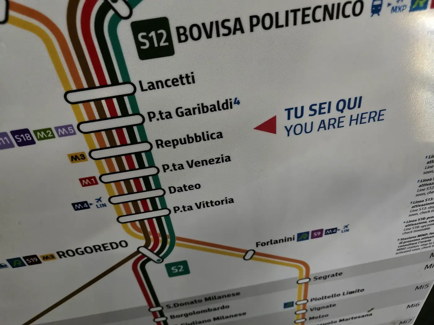 Detail van de metrokaart bij station Bovisa Politecnico in Milaan