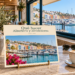 Ilustración con IA de una postal sobre Qué hacer — Albufeira y alrededores, junto a una ventana con vistas al Algarve.